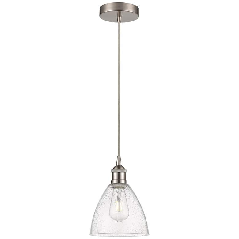 Image 1 Bristol 7 1/2"W Brushed Nickel Mini Pendant w/ Seedy Shade