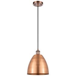 Bristol 9" Wide Antique Copper Cord Hung Mini Pendant