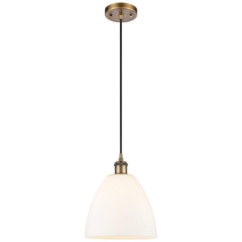 Image 1 Bristol 9" Wide Brushed Brass White Glass Mini Pendant