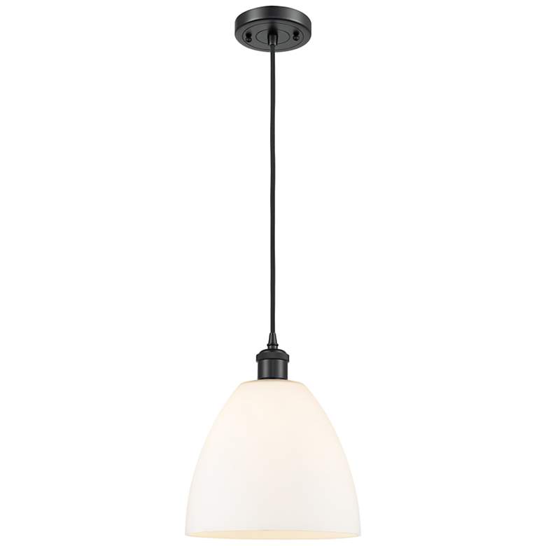 Image 2 Bristol 9" Wide Matte Black LED Mini Pendant w/ White Shade