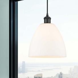 Bristol 9" Wide Matte Black LED Mini Pendant w/ White Shade Bristol 9" Wide Matte Black LED Mini Pendant w/ White Shade