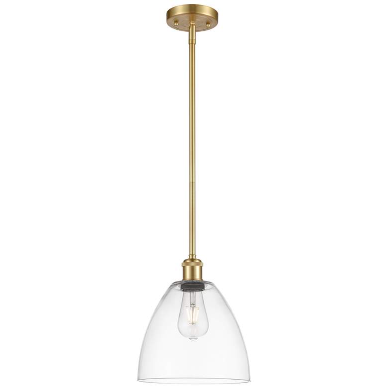 Image 1 Bristol 9" Wide Satin Gold LED Mini Pendant w/ Clear Glass
