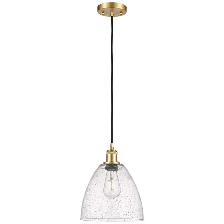 Image 1 Bristol 9" Wide Satin Gold Mini Pendant with Clear Glass