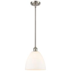 Bristol 9"W Brushed Satin Nickel and White Glass Mini Pendant
