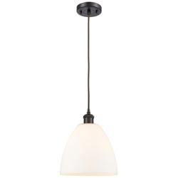 Bristol 9"W Oil-Rubbed Bronze and White Glass LED Mini Pendant