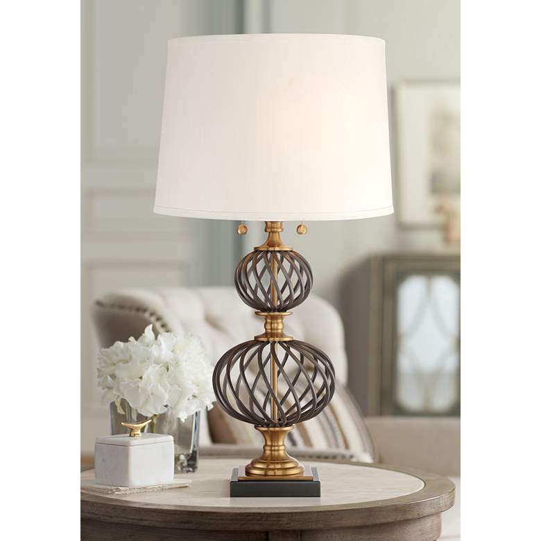 Image 1 Bristol Brass and Black Lattice Metal Table Lamp