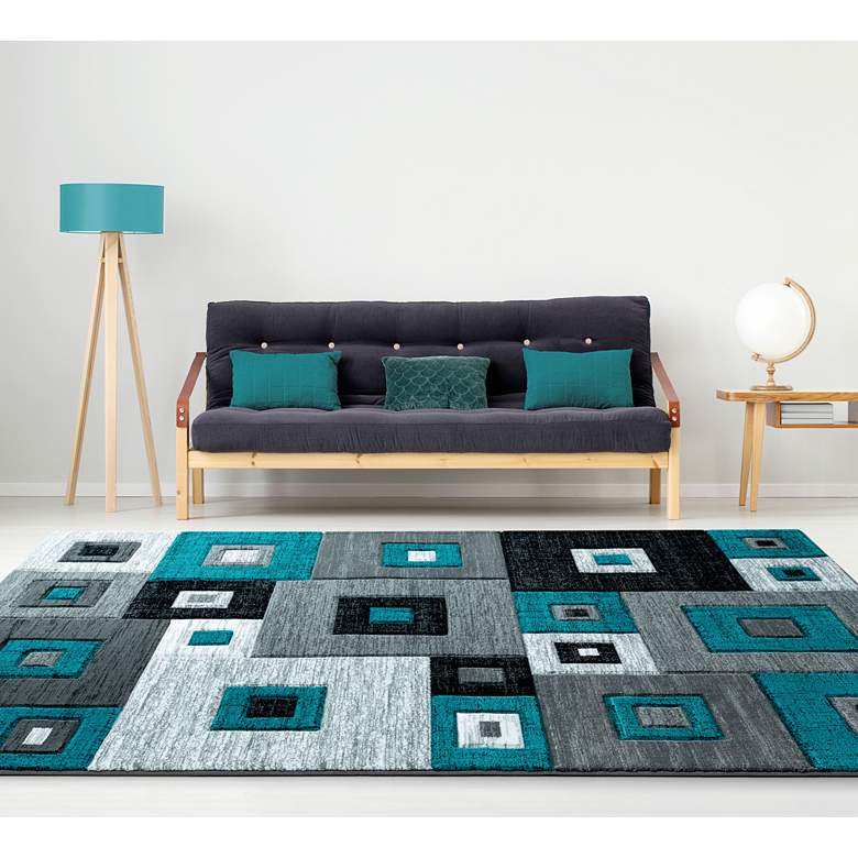 Image 1 Bristol Cicero 10269 5&#39;3 inchx7&#39;6 inch Turquoise Gray Area Rug