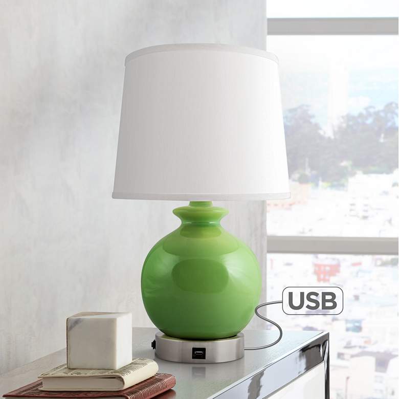 Image 1 Bristol Clover Green Accent Outlet Table Lamp w/ USB Port
