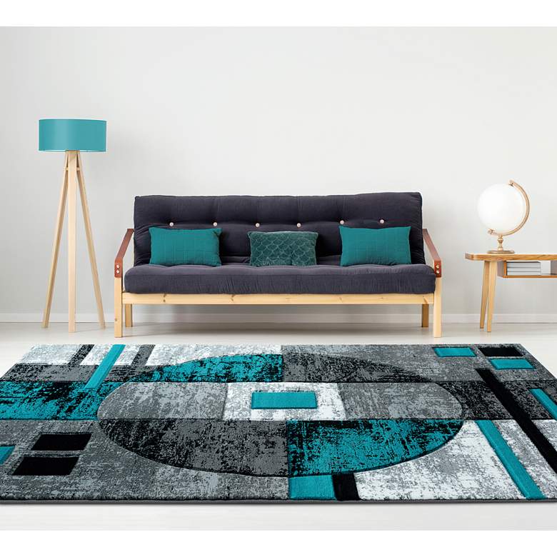 Image 1 Bristol Epsilon 10169 5'3"x7'6" Turquoise Gray Area Rug