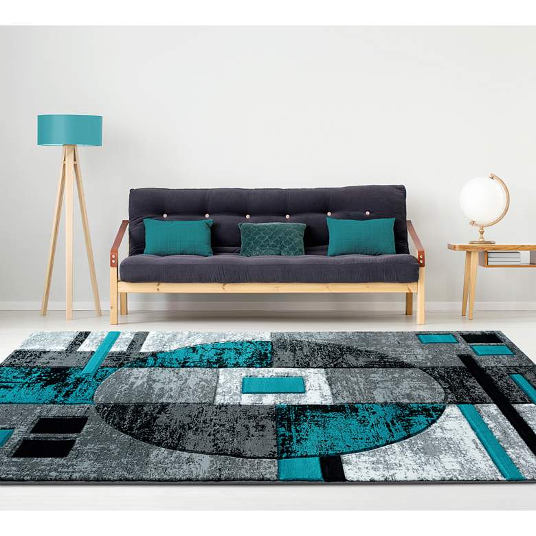 Image 1 Bristol Epsilon 10169 5&#39;3 inchx7&#39;6 inch Turquoise Gray Area Rug