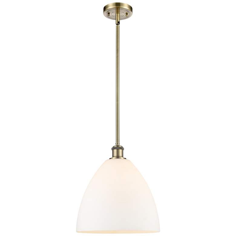 Image 1 Bristol Glass 12" LED Mini Pendant - Antique Brass - Matte White Shade