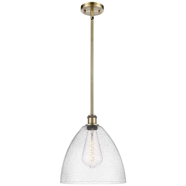 Image 1 Bristol Glass 12" LED Mini Pendant - Antique Brass - Seedy Shade