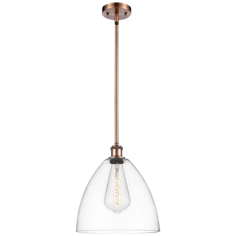 Image 1 Bristol Glass 12" LED Mini Pendant - Antique Copper - Clear Shade