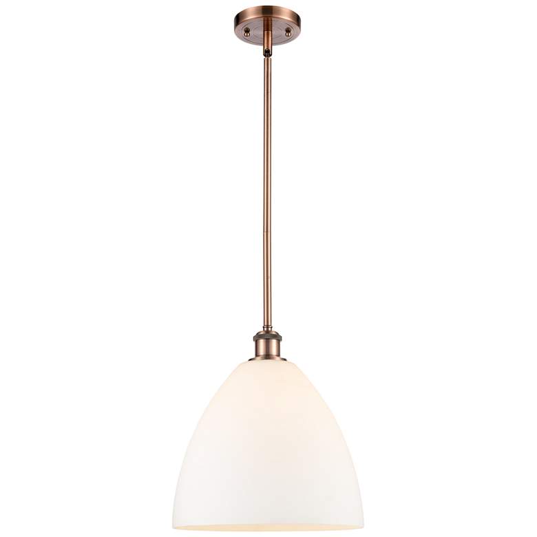 Image 1 Bristol Glass 12" LED Mini Pendant - Antique Copper - Matte White Shad