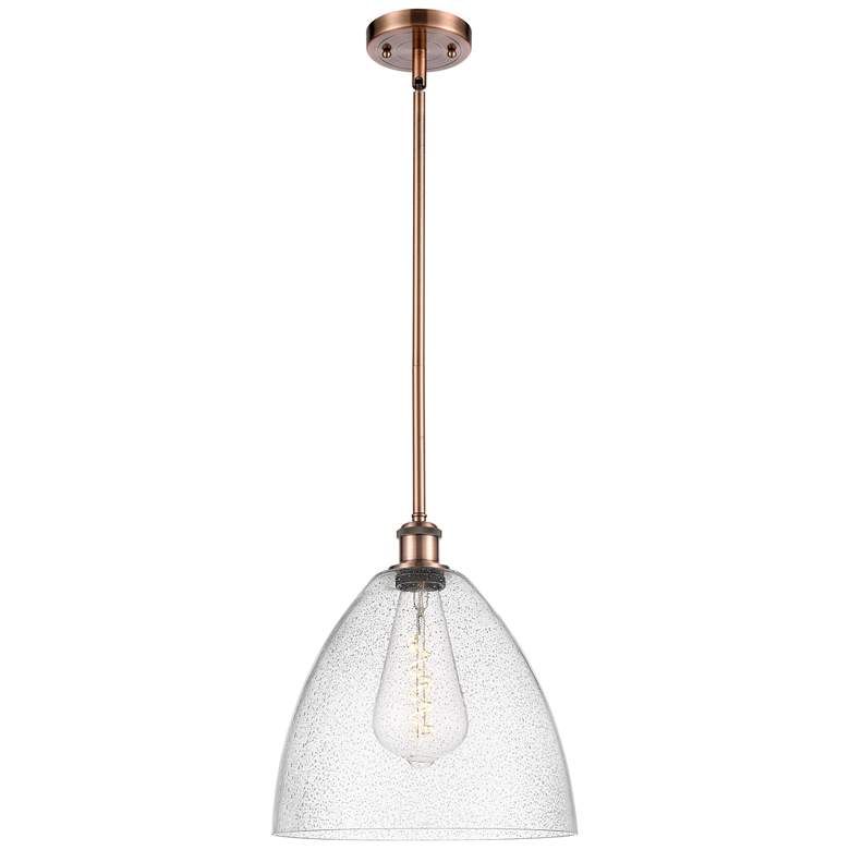Image 1 Bristol Glass 12" LED Mini Pendant - Antique Copper - Seedy Shade