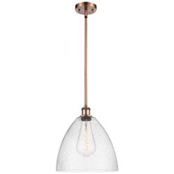 Bristol Glass 12" LED Mini Pendant - Antique Copper - Seedy Shade