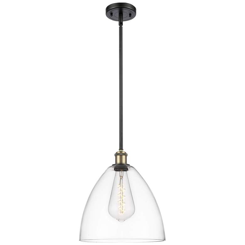 Image 1 Bristol Glass 12" LED Mini Pendant - Black Antique Brass - Clear Shade