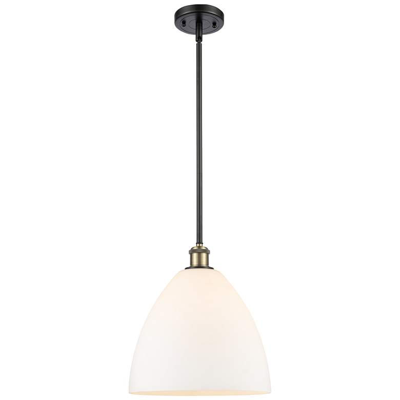 Image 1 Bristol Glass 12" LED Mini Pendant - Black Antique Brass - Matte White