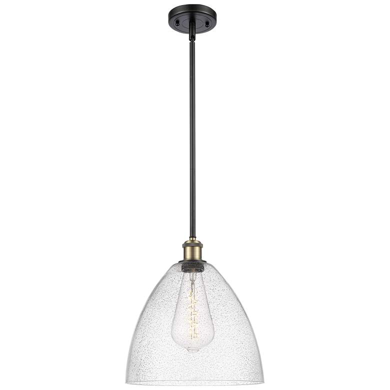 Image 1 Bristol Glass 12" LED Mini Pendant - Black Antique Brass - Seedy Shade