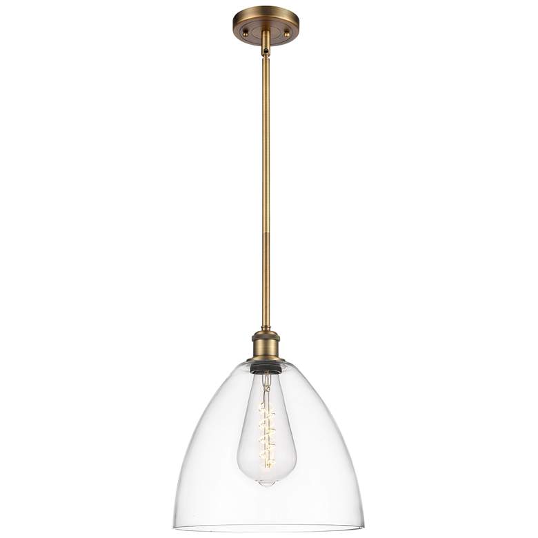 Image 1 Bristol Glass 12" LED Mini Pendant - Brushed Brass - Clear Shade