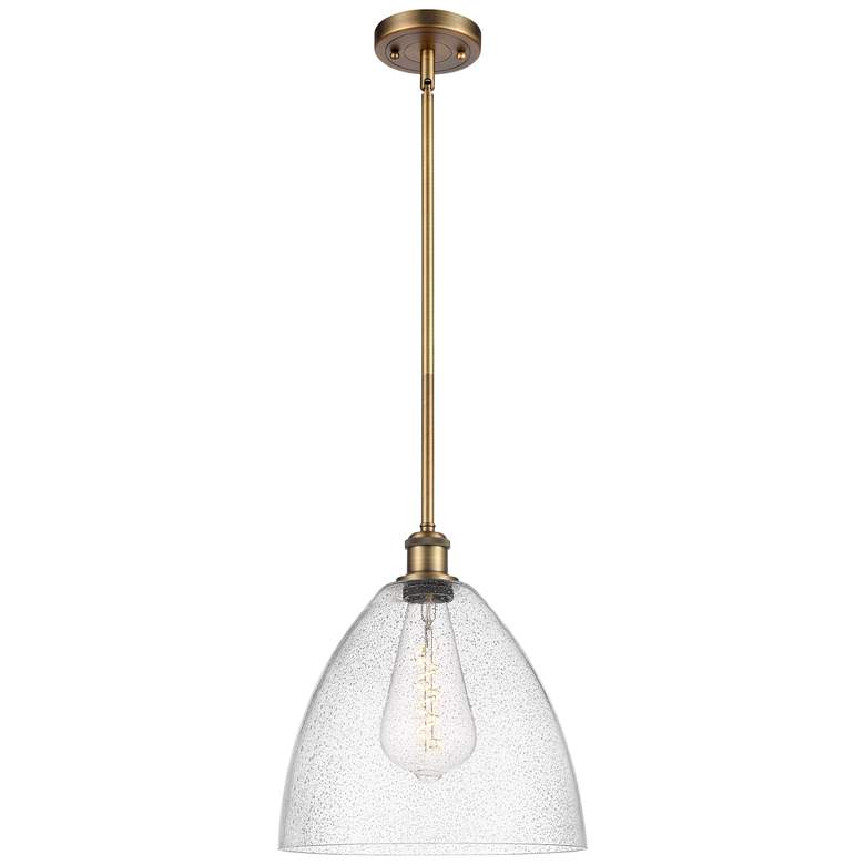 Image 1 Bristol Glass 12" LED Mini Pendant - Brushed Brass - Seedy Shade