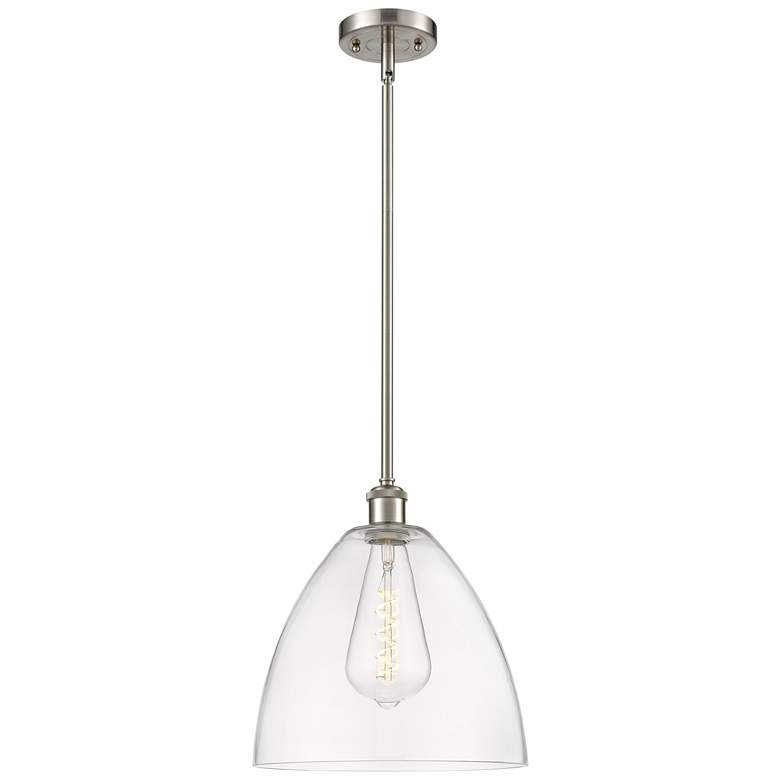 Image 1 Bristol Glass 12" LED Mini Pendant - Brushed Satin Nickel - Clear Shad
