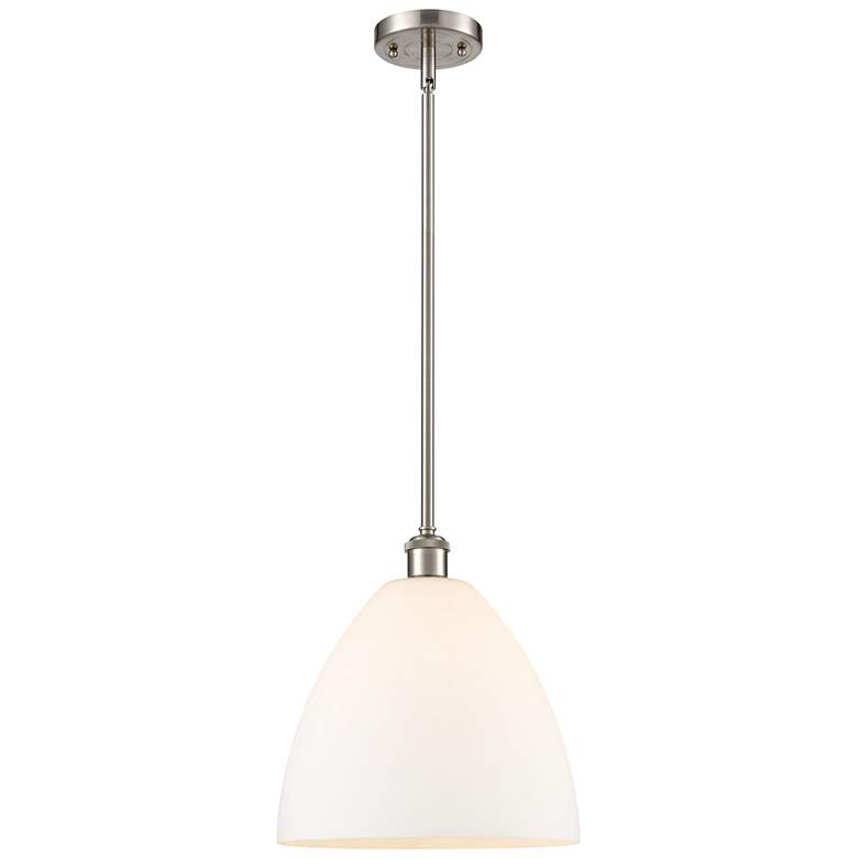 Image 1 Bristol Glass 12" LED Mini Pendant - Brushed Satin Nickel - Matte Whit