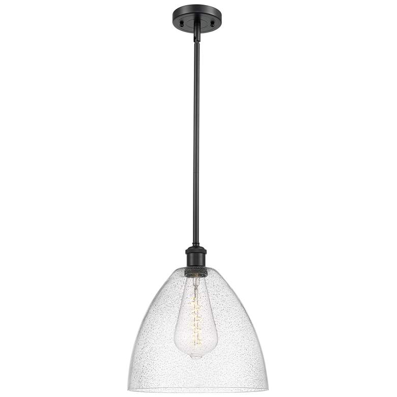 Image 1 Bristol Glass 12" LED Mini Pendant - Matte Black - Seedy Shade