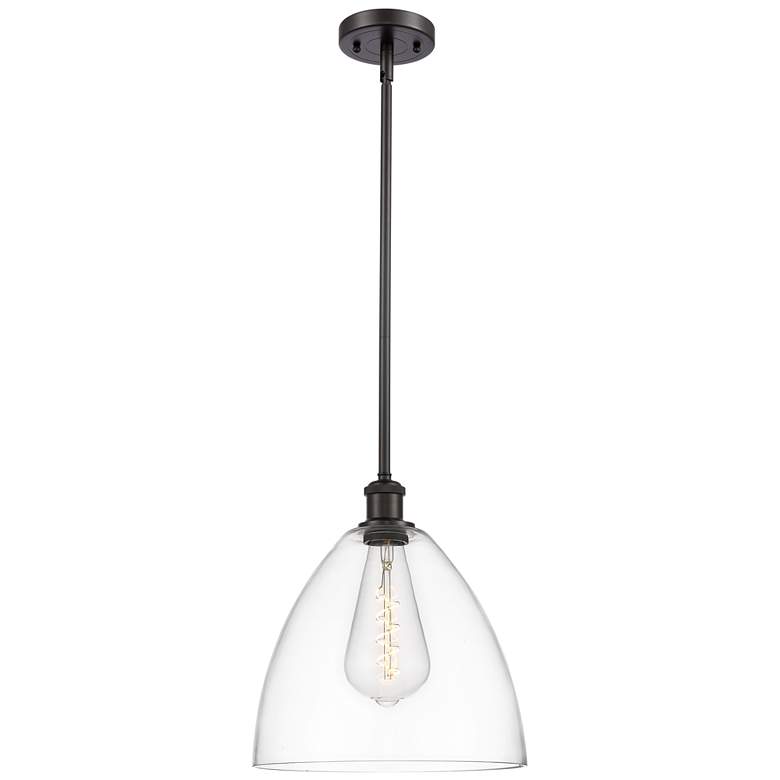 Image 1 Bristol Glass 12" LED Mini Pendant - Oil Rubbed Bronze - Clear Shade