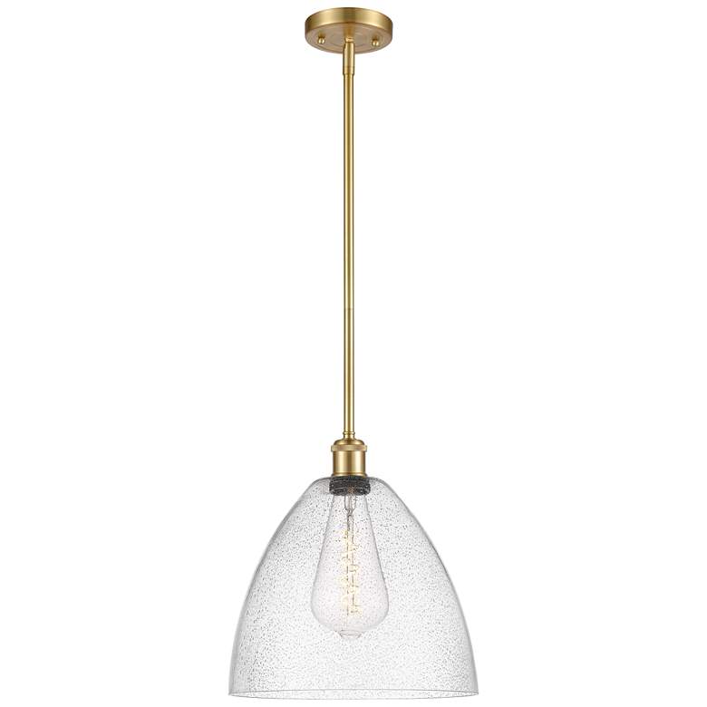 Image 1 Bristol Glass 12" LED Mini Pendant - Satin Gold - Seedy Shade