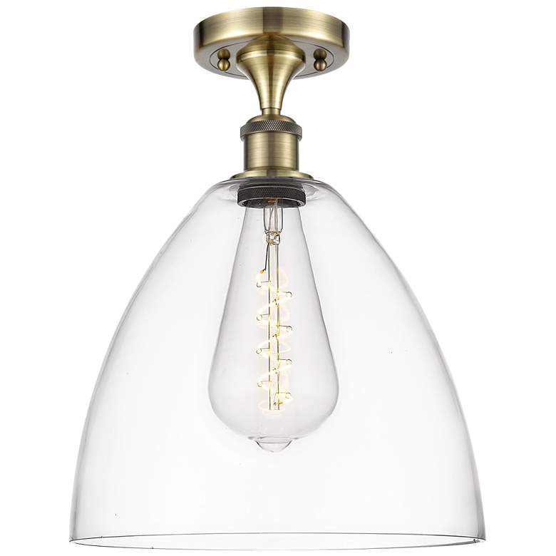 Image 1 Bristol Glass  12 inch LED Semi-Flush Mount - Antique Brass - Clear Shade