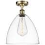Bristol Glass  12" LED Semi-Flush Mount - Antique Brass - Clear Shade