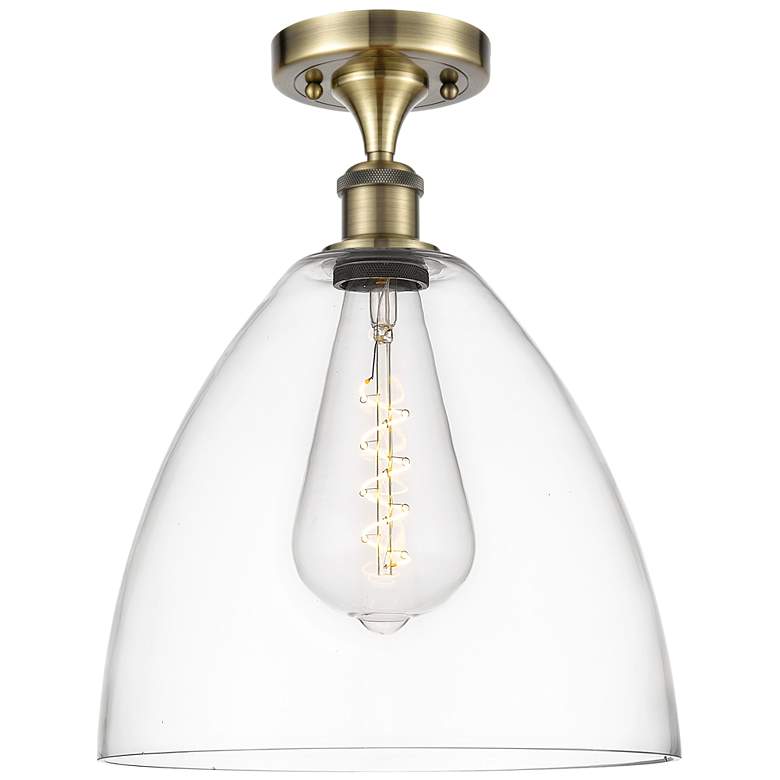 Image 1 Bristol Glass 12" LED Semi-Flush Mount - Antique Brass - Clear Shade