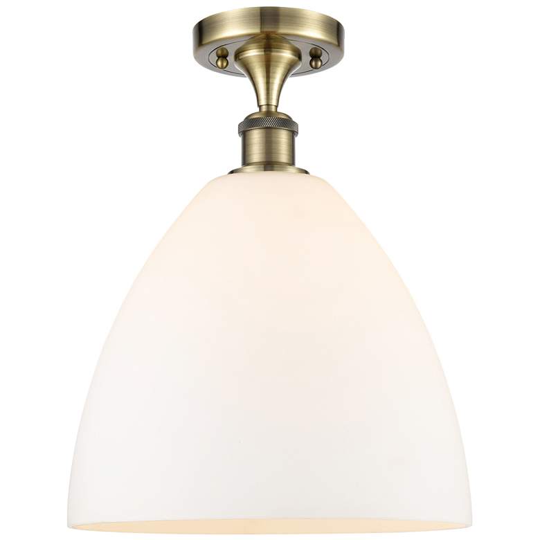 Image 1 Bristol Glass 12" LED Semi-Flush Mount - Antique Brass - Matte White
