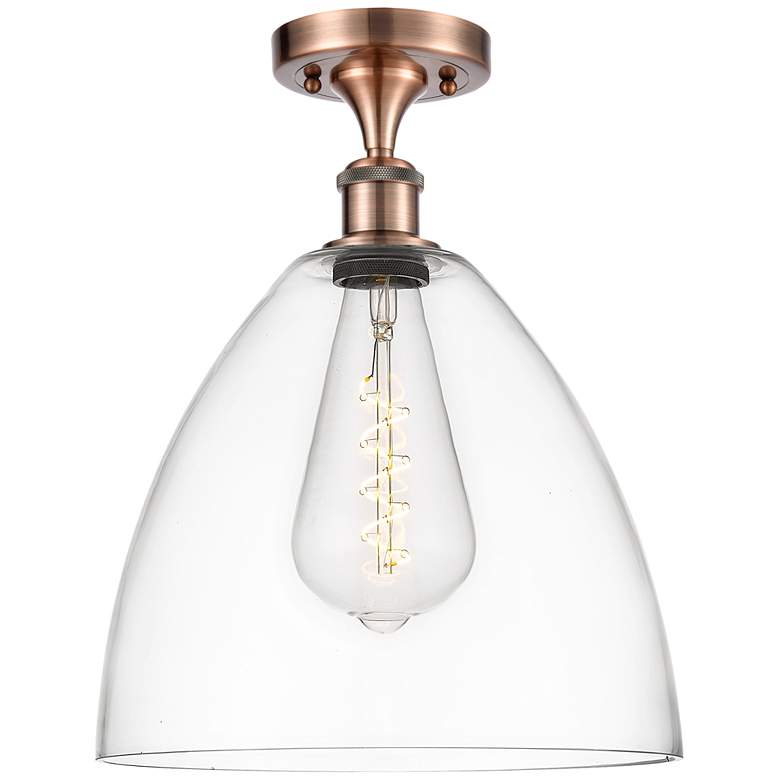 Image 1 Bristol Glass 12" LED Semi-Flush Mount - Antique Copper - Clear Shade