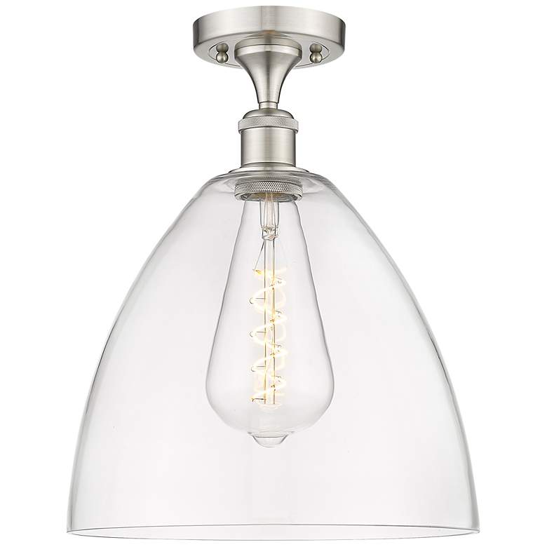 Image 1 Bristol Glass 12" LED Semi-Flush Mount - Brushed Satin Nickel - Clear