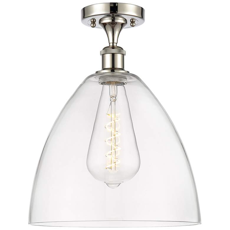 Image 1 Bristol Glass 12" LED Semi-Flush Mount - Polished Nickel - Clear Shad