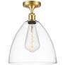 Bristol Glass  12" LED Semi-Flush Mount - Satin Gold - Clear Shade