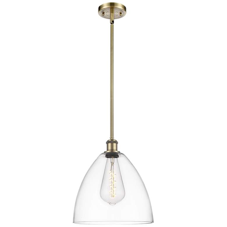 Image 1 Bristol Glass 12" Mini Pendant - Antique Brass - Clear Shade