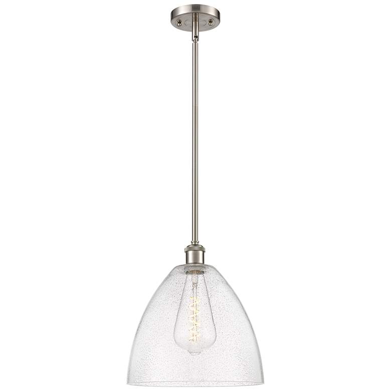 Image 1 Bristol Glass 12" Mini Pendant - Brushed Satin Nickel - Seedy Shade