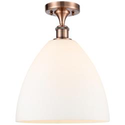 Bristol Glass  12" Semi-Flush Mount - Antique Copper - Matte White Sha