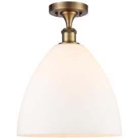Bristol Glass  12" Semi-Flush Mount - Brushed Brass - Matte White Shad Bristol Glass  12" Semi-Flush Mount - Brushed Brass - Matte White Shad