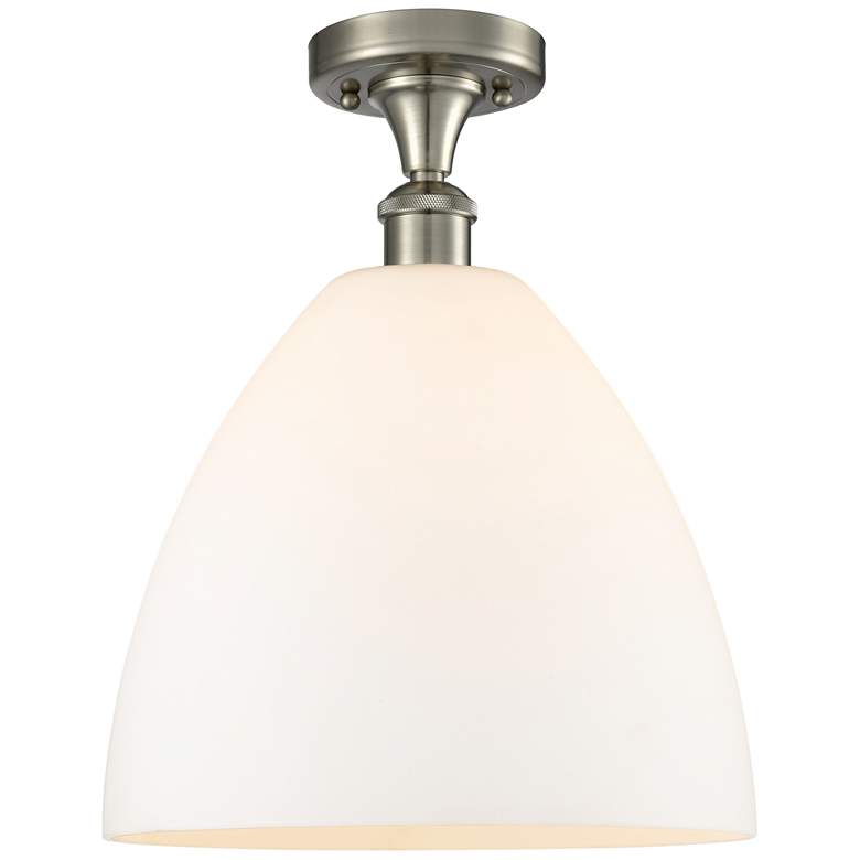 Image 1 Bristol Glass 12" Semi-Flush Mount - Brushed Satin Nickel - Matte Whit