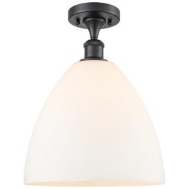 Bristol Glass 12" Semi-Flush Mount - Matte Black - Matte White Shade Bristol Glass 12" Semi-Flush Mount - Matte Black - Matte White Shade