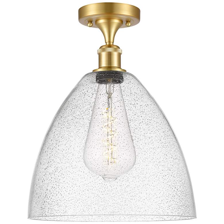 Image 1 Bristol Glass 12" Semi-Flush Mount - Satin Gold - Seedy Shade