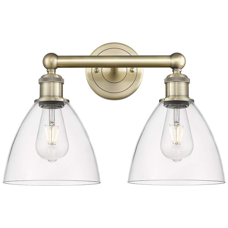 Image 1 Bristol Glass 16.5"W 2 Light Antique Brass Bath Light With Clear Shade
