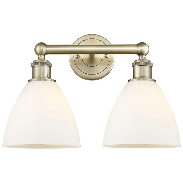 Image 1 Bristol Glass 16.5"W 2 Light Antique Brass Bath Light With White Shade
