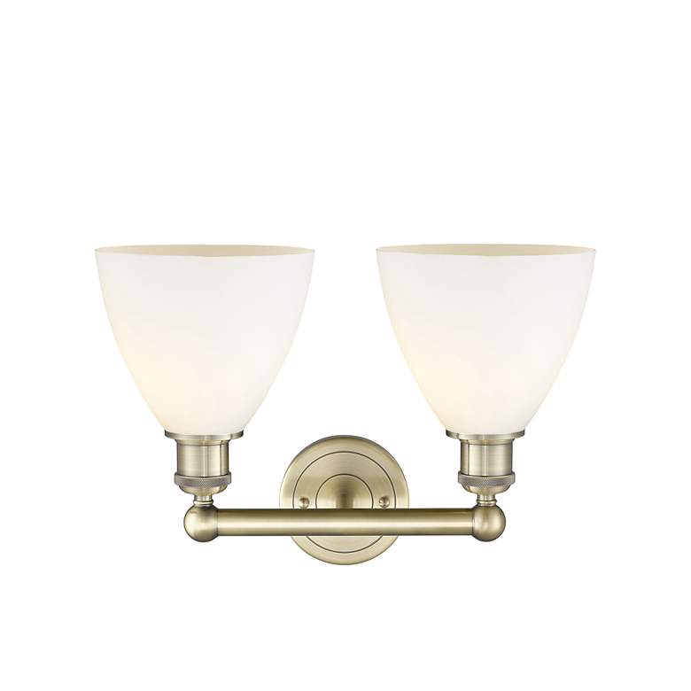 Image 2 Bristol Glass 16.5"W 2 Light Antique Brass Bath Light With White Shade more views