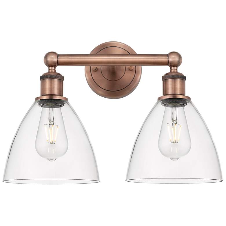 Image 1 Bristol Glass 16.5"W 2 Light Antique Copper Bath Light With Clear Shad