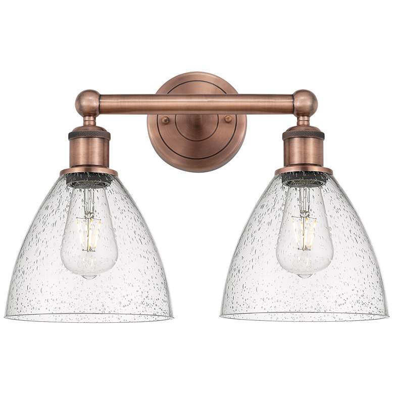 Image 1 Bristol Glass 16.5"W 2 Light Antique Copper Bath Light With Seedy Shad